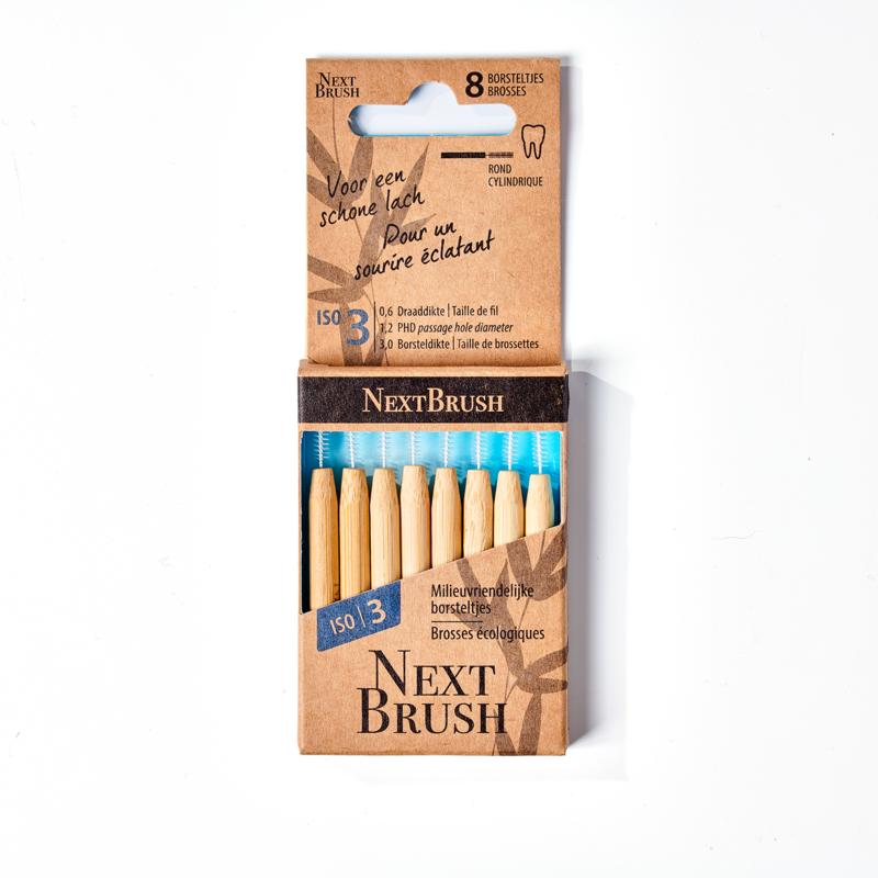 Nextbrush Bamboe interdentale ragers ISO 3, 8 stuk tandenstokers en ragers for effective interdental cleaning.
