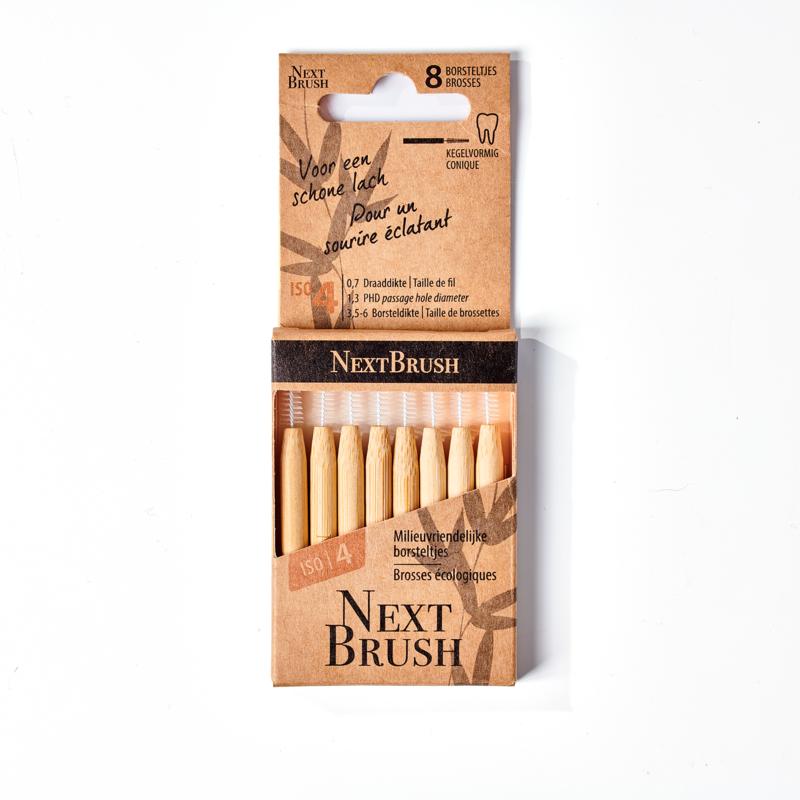 Nextbrush Bamboe interdentale ragers ISO 4 conisch, 8 pack, natural bamboo dental floss picks and interdental cleaners.