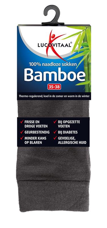 Lucovitaal bamboo long socks in anthracite for women, size 35-38, shown in natural close-up image.