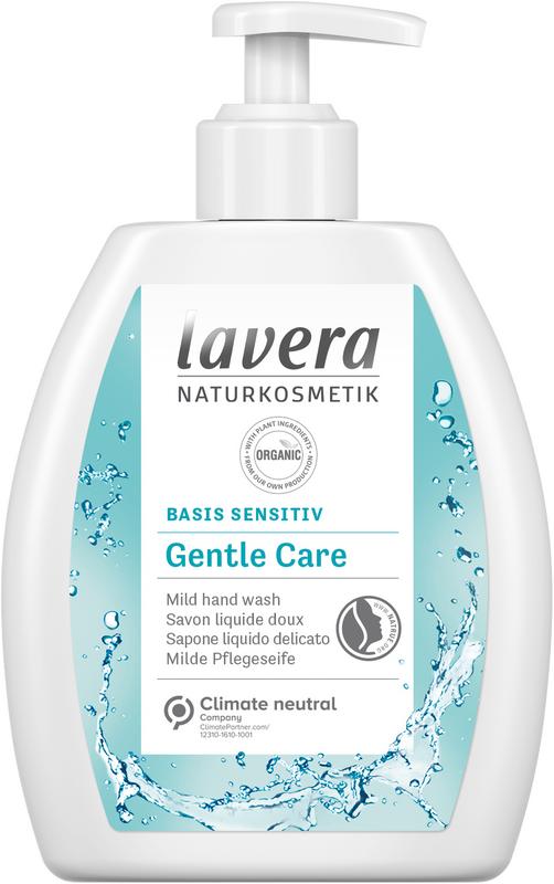 Lavera Basis Sensitiv liquid hand soap in 250ml pump bottle, gentle hand care for sensitive skin.