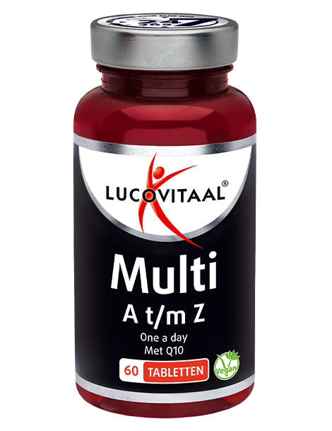 Lucovitaal Multi A t/m Z multivitamine tabletten in a bottle, dietary supplement for daily nutritional support.