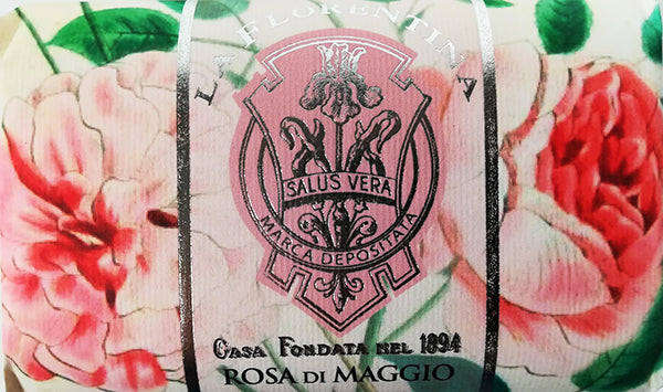 Rose-scented La Florentina Zeep soap bar, 200g, with floral rose garden design and elegant packaging.