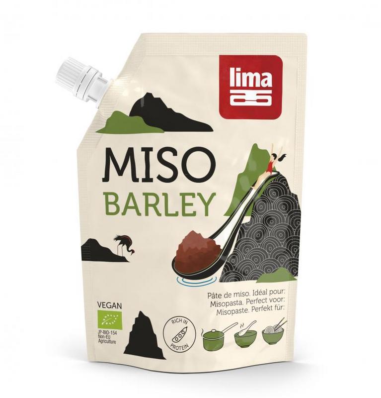 Lima Barley Miso Bio, 300g jar, a traditional Japanese fermented soybean paste in a glass container.