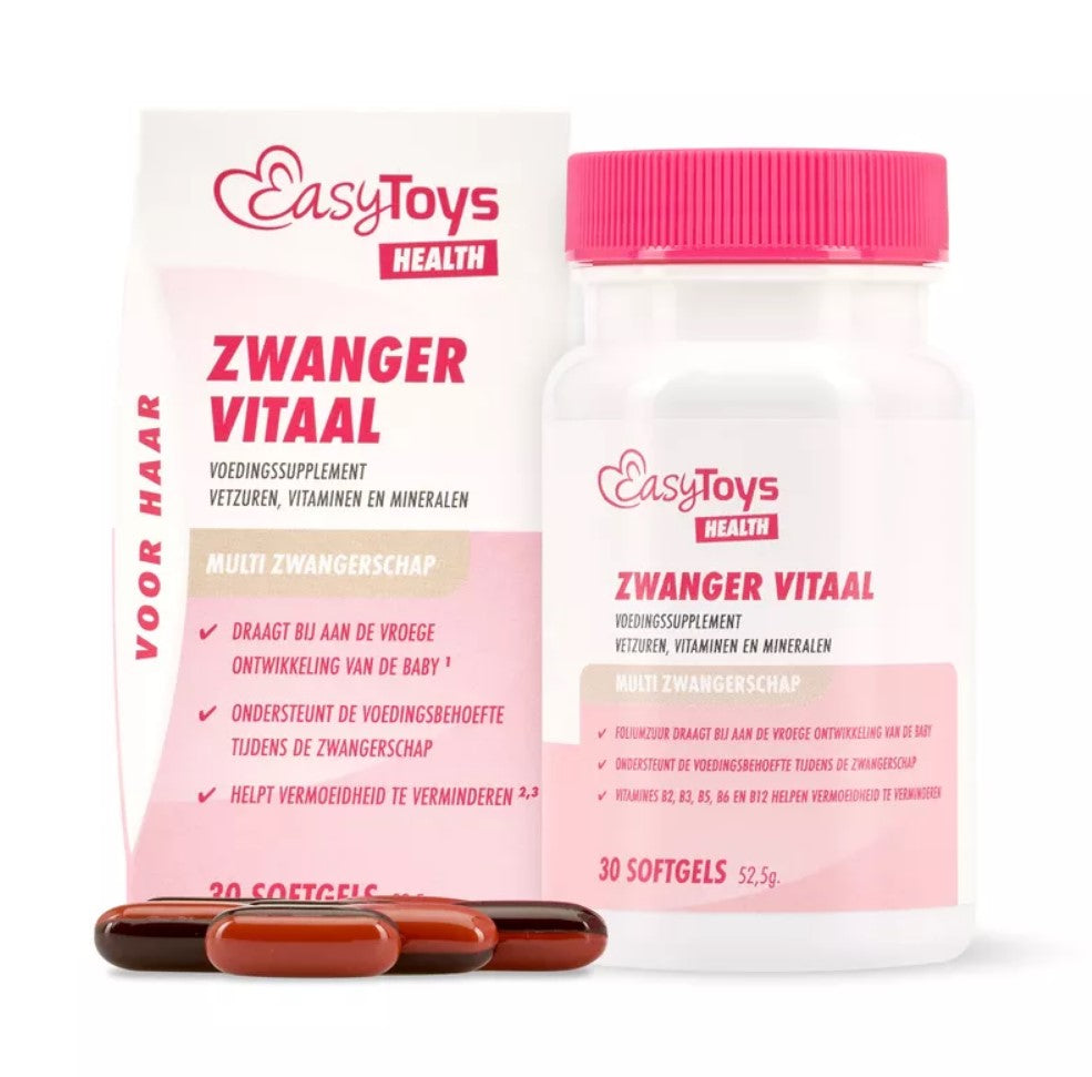 EasyToys Health Zwanger vitaal vrouw softgels, prenatal dietary supplement for pregnant women, with essential nutrients.
