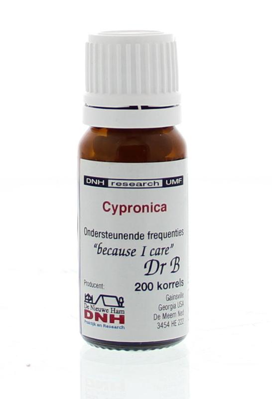 DNH Cypronica 200.00 herbal supplement packaging, featuring dried herbs and product label, for natural health support.