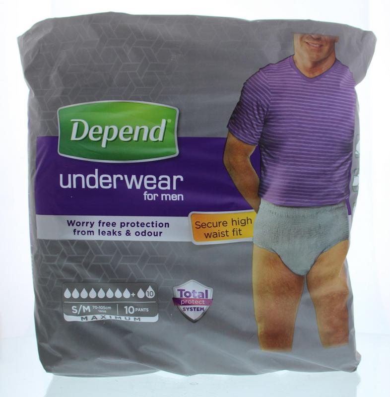 Depend Men’s Incontinence Pants in size S/M, pack of 10, designed for discreet and secure incontinence management.