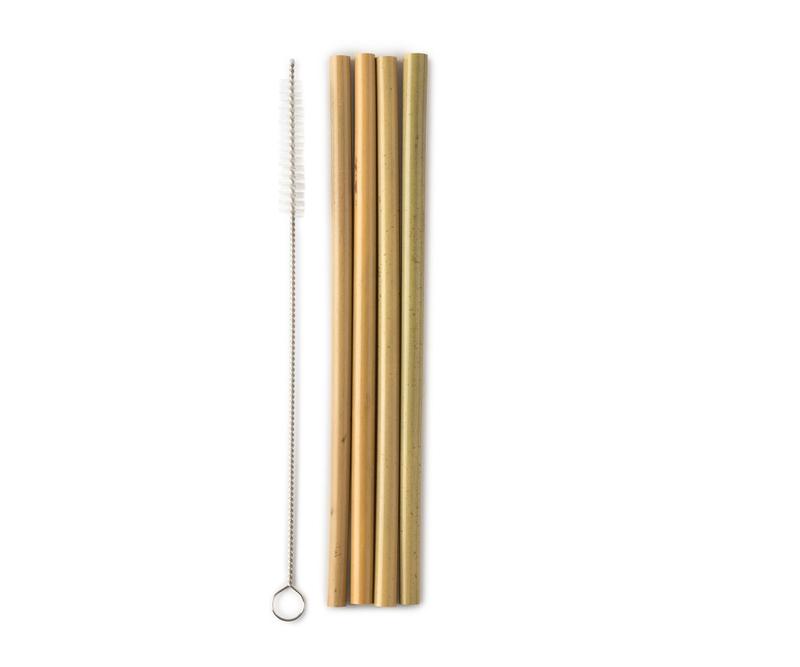 Set of four bamboo straws with a cleaning brush from The Humble Co, featuring natural bamboo and a small cleaning brush.