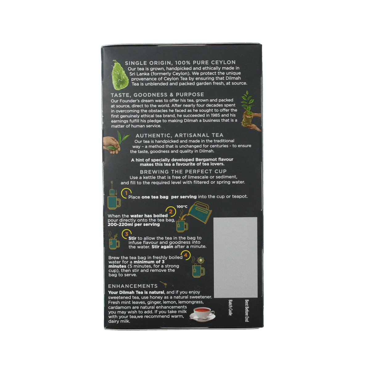 Box of Dilmah Earl Grey Classic tea bags with 25 count, featuring the distinctive packaging and tea leaves.