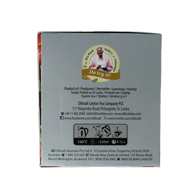 Dilmah Mango & Strawberry Fun Tea box with 20 tea bags, featuring colorful packaging and fresh fruit flavors.