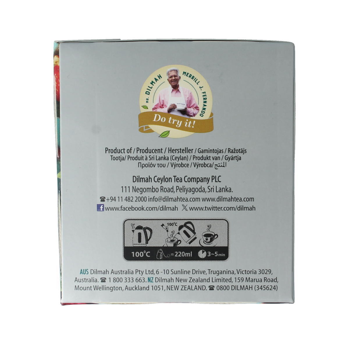 Dilmah Forest Berry Fun Tea, a box of 20 tea bags with colorful berries on the packaging, ideal for fruity flavored tea.