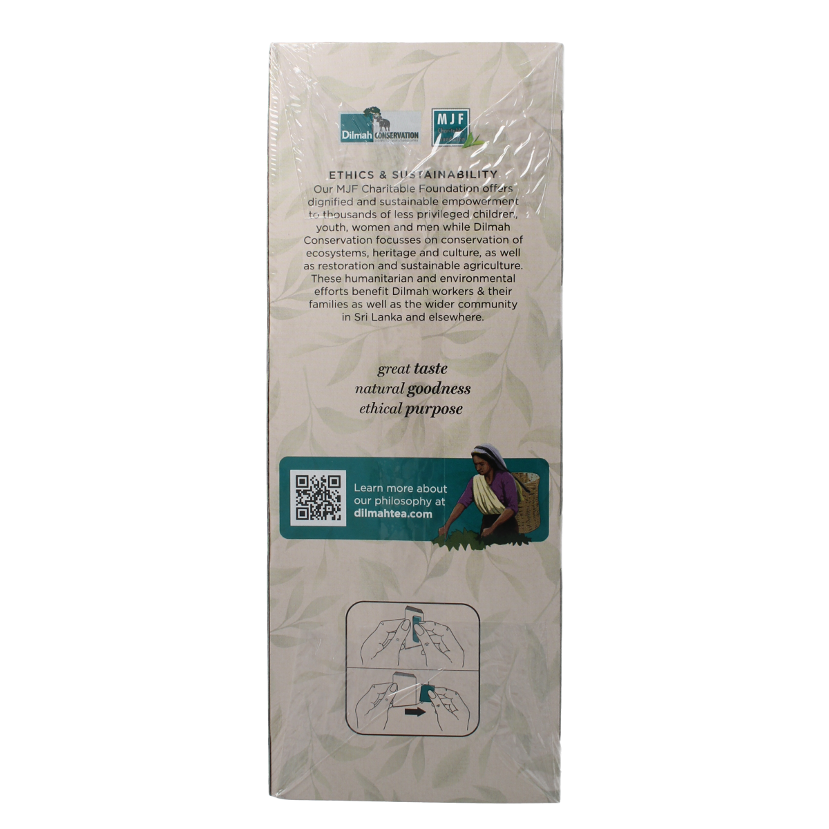 Pack of Dilmah Pure Green Tea bags, showing 100 tea sachets in a green-themed box with the Dilmah logo.