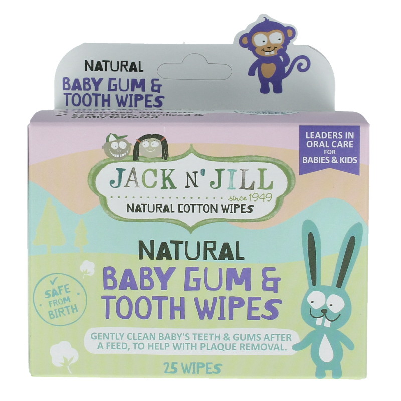 Jack N Jill Natural baby gum and tooth wipes, 25-pack, gentle oral hygiene wipes for babies and toddlers, natural ingredients.