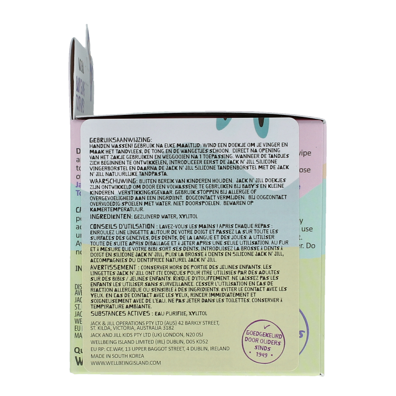 Jack N Jill Natural baby gum and tooth wipes pack with 25 wipes, gentle and safe for toddlers' dental hygiene.