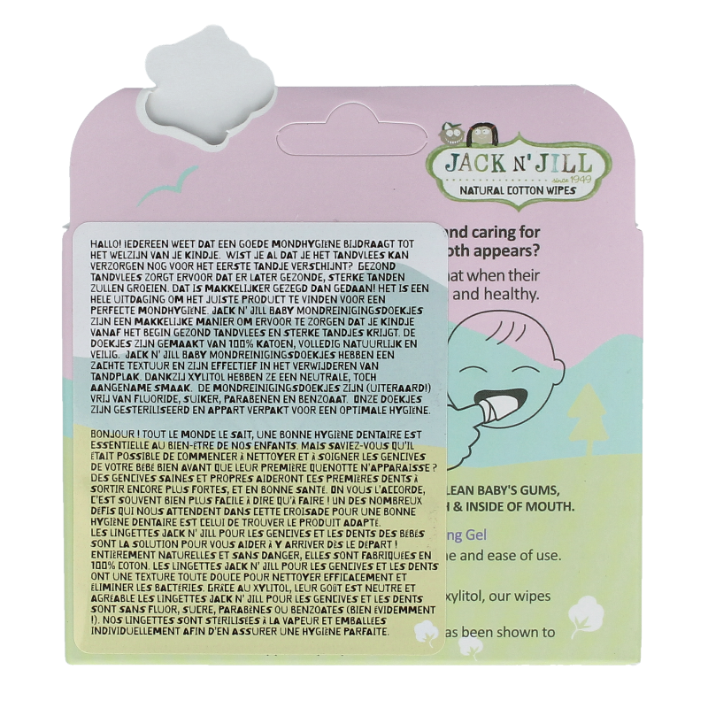 Jack N Jill Natural baby gum and tooth wipes, 25 pieces, gentle oral care wipes for infants and toddlers, in packaging shown.