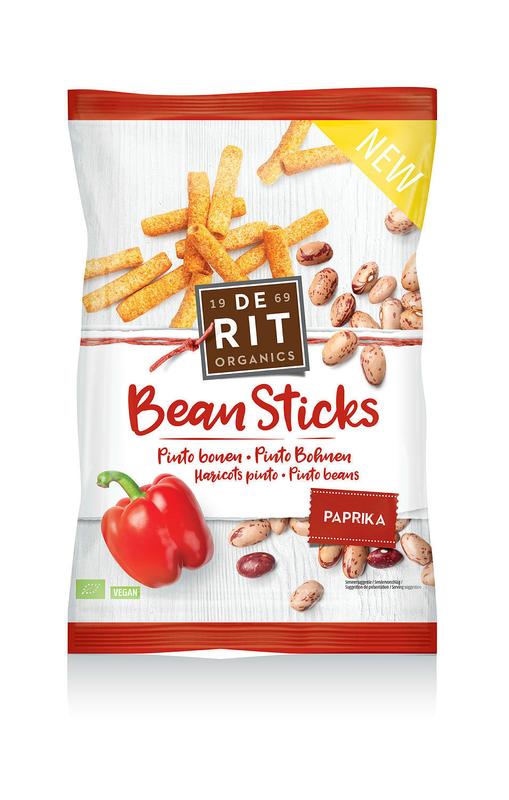 De Rit Bean Sticks Paprika Bio, 75g, Chips en Zoutjes snack with crunchy bean sticks flavored with paprika.