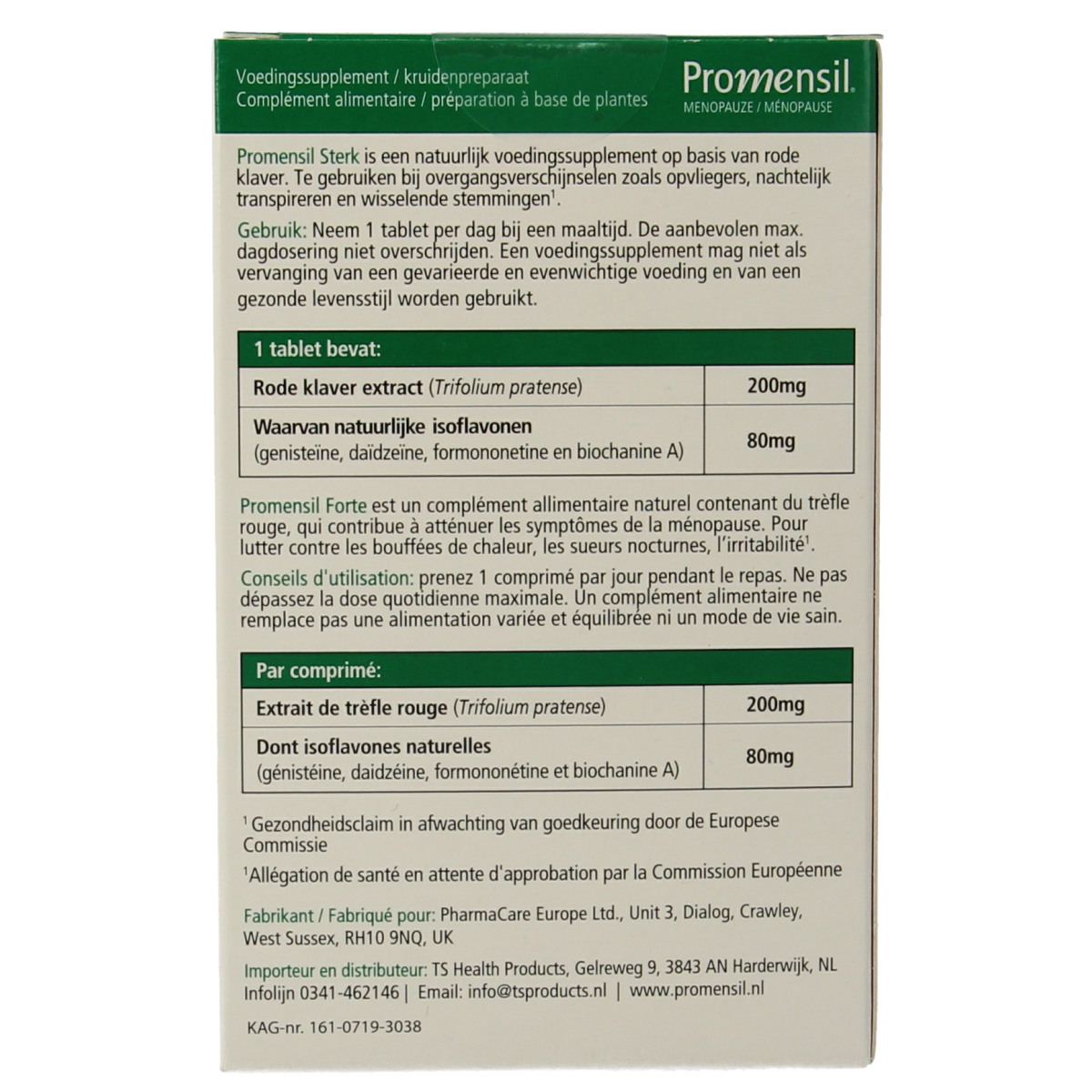 Box of Promensil Sterk herbal tablets, dietary supplement by Promensil, with 30 tablets shown in the image.