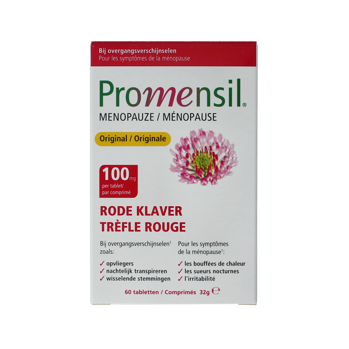 Promensil Original herbal supplement tablets in a bottle, natural herbal preparation for women's health, 60 tablets.