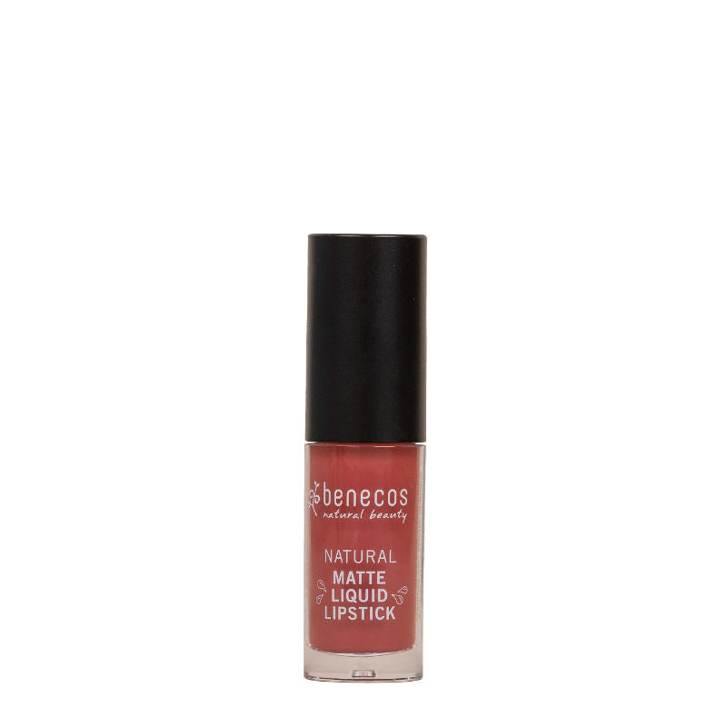 Benecos Natural Beauty liquid matte lipstick in Rosewood Romance, 5ml, featuring a smooth, natural finish in a rich rosewood shade.