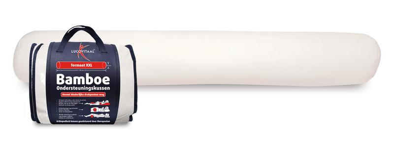 Lucovitaal bamboe zij ligkussen in neutrale kleur, designed for side sleeping comfort, made from soft bamboo fabric.