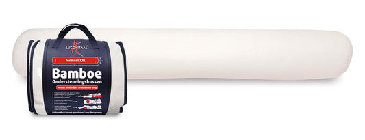 Lucovitaal bamboe zij ligkussen in neutrale kleur, designed for side sleeping comfort, made from soft bamboo fabric.