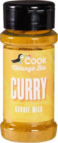 Cook Kerrie mild bio, 35g, organic spice mix with herbs and salt for flavorful cooking, shown in a small jar.