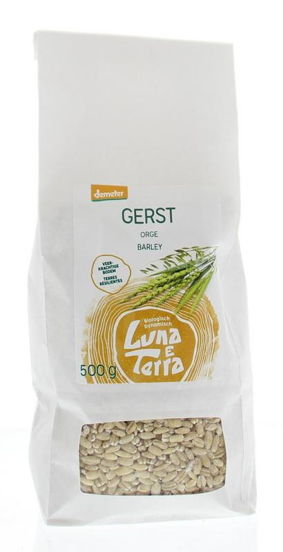 Luna E Terra Gerst bio ontbijtgranen in 500g package, showing a clear view of the gluten flakes and branding on the box.