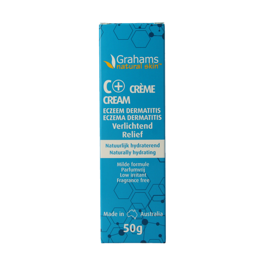 Grahams C+ Creme 50g body care product with creamy texture and packaging, designed for skin hydration and nourishment.