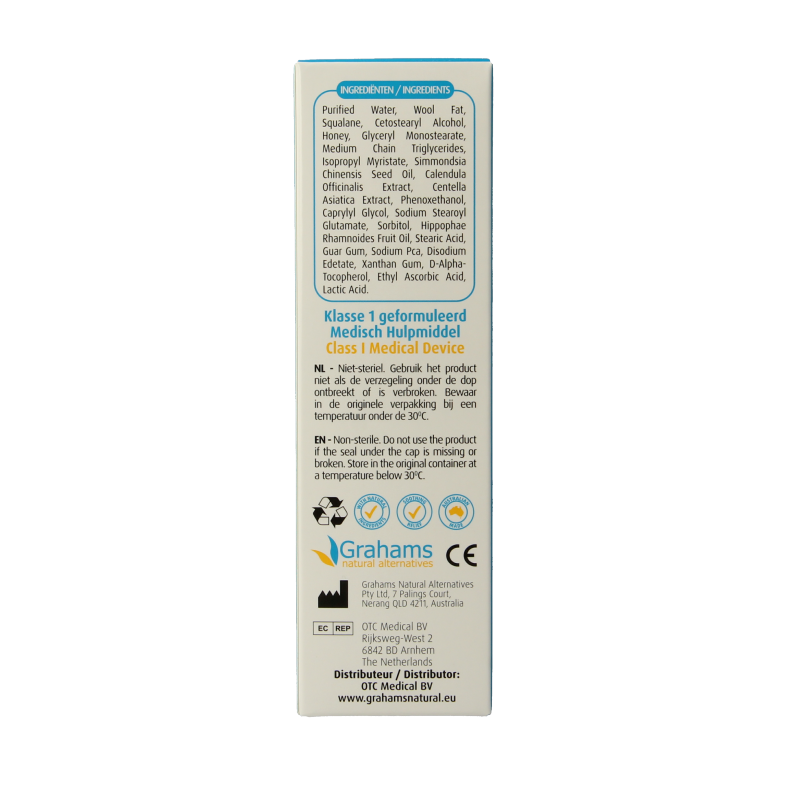 Grahams C+ Creme 50g body care product in a white jar with blue label, featuring natural ingredients and a smooth cream texture.