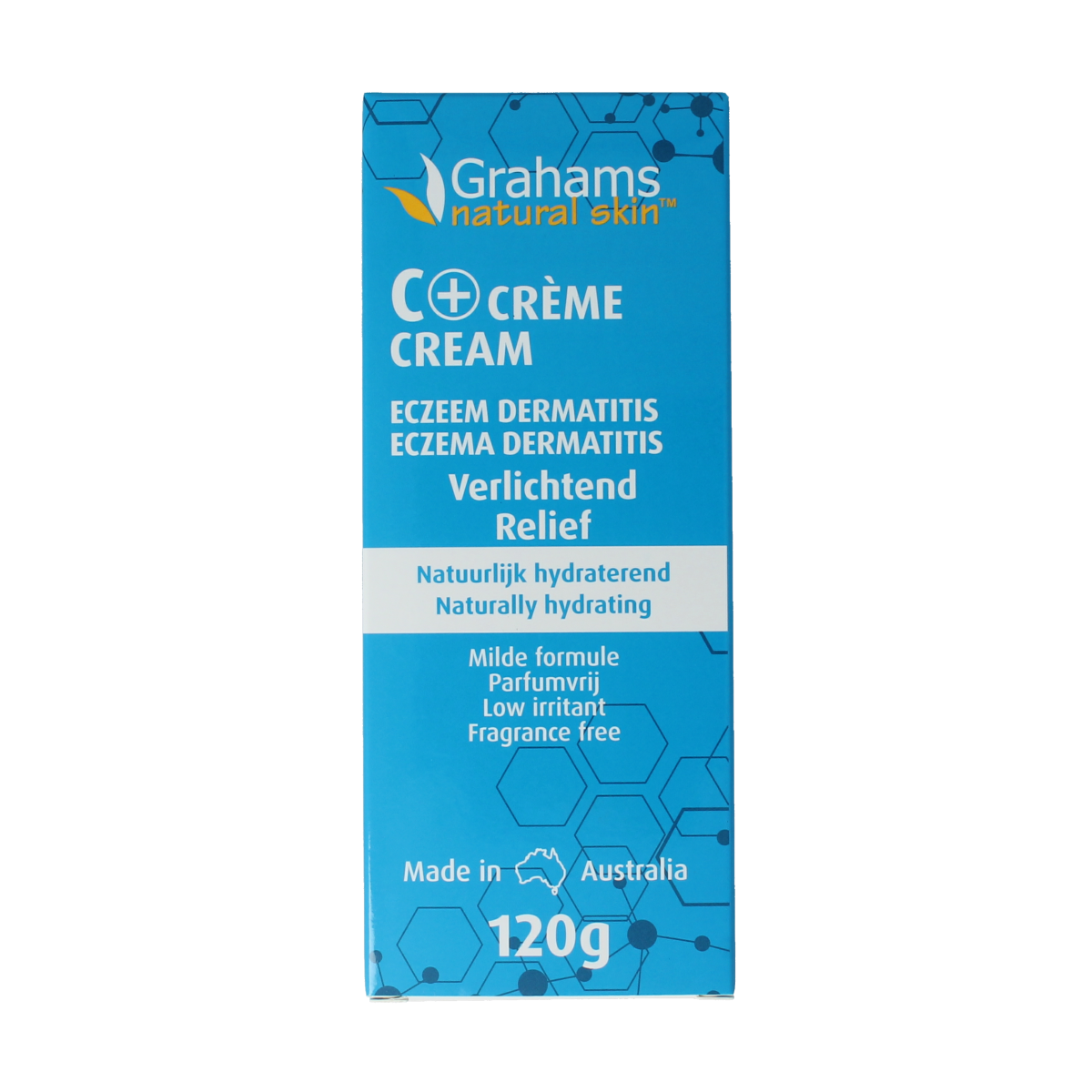 Grahams C+ Creme 120g body care product in a white jar with a blue label, highlighting skincare for healthy skin.