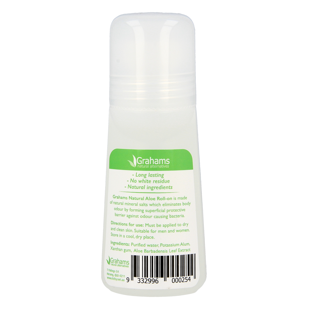 Grahams Deodorant mineral aloe in a 65ml bottle, natural deodorant with aloe for fresh, dry feeling.
