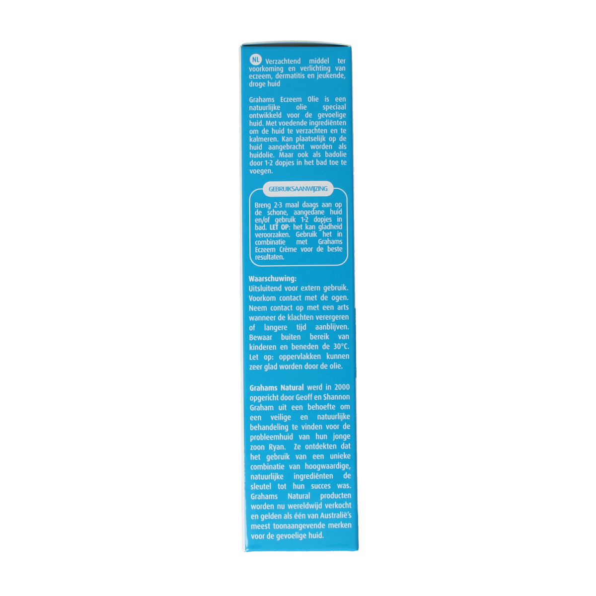 Grahams Eczeem olie in 100ml bottle, natural body care product for soothing skin irritation and eczema relief.