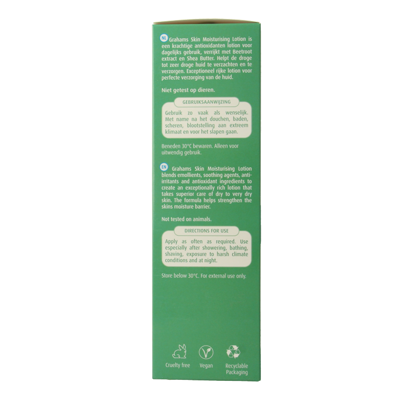 Grahams Skin moisturizing lotion in a 200ml pump bottle, facial skincare product for hydrating and nourishing skin.