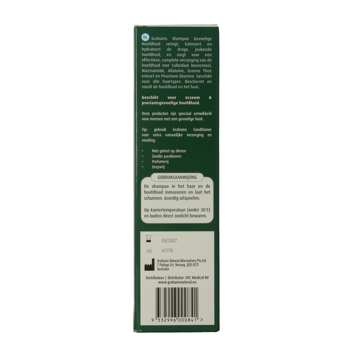 Grahams Shampoo for sensitive scalp, 250ml, natural hair care product with gentle formula for delicate scalp health