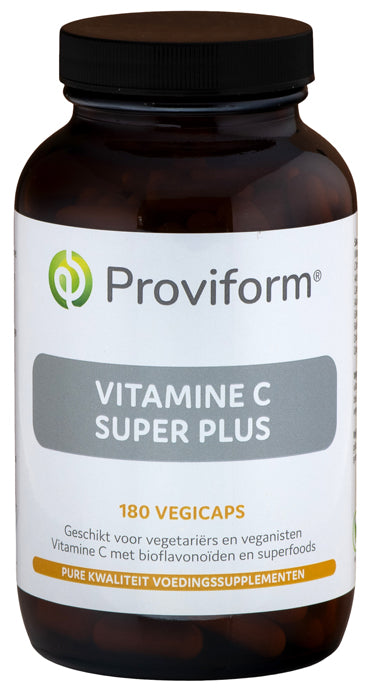 Proviform Vitamine C Super Plus vegetarian capsules, dietary supplement bottle with 180 capsules in a white container.