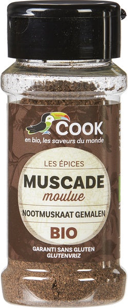 Ground organic nutmeg in a 35g jar, from Cook, part of spices and seasoning collection, fresh and aromatic for cooking and baking.