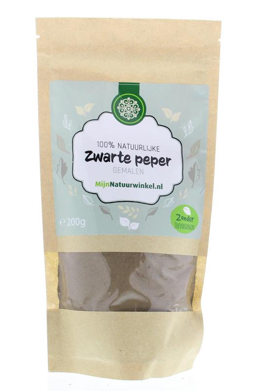 Ground black pepper from MijnNatuurwinkel in a 200g jar, suitable for seasoning dishes in the kruiden, zouten en maaltijdmixen category.