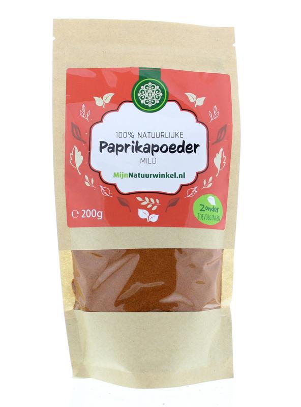 MijnNatuurwinkel paprika poeder in 200g container, a herbal spice for cooking and seasoning.