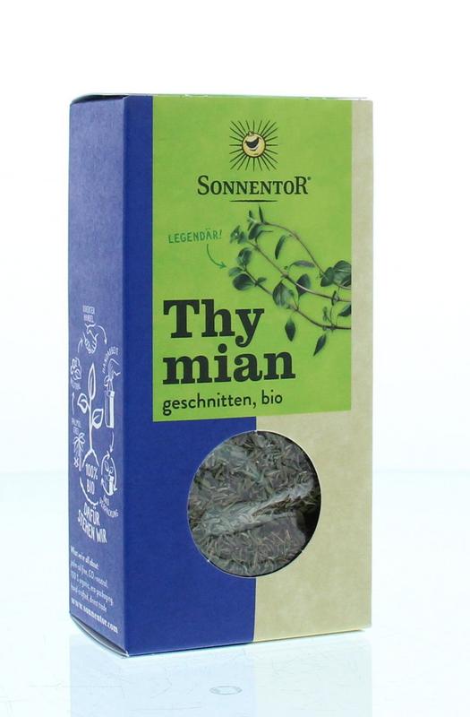 Sonnentor organic sliced thyme in a 20g package, fresh herb for cooking and seasoning, from the Kräuter, Zouten en Maaltijdmixen collection.