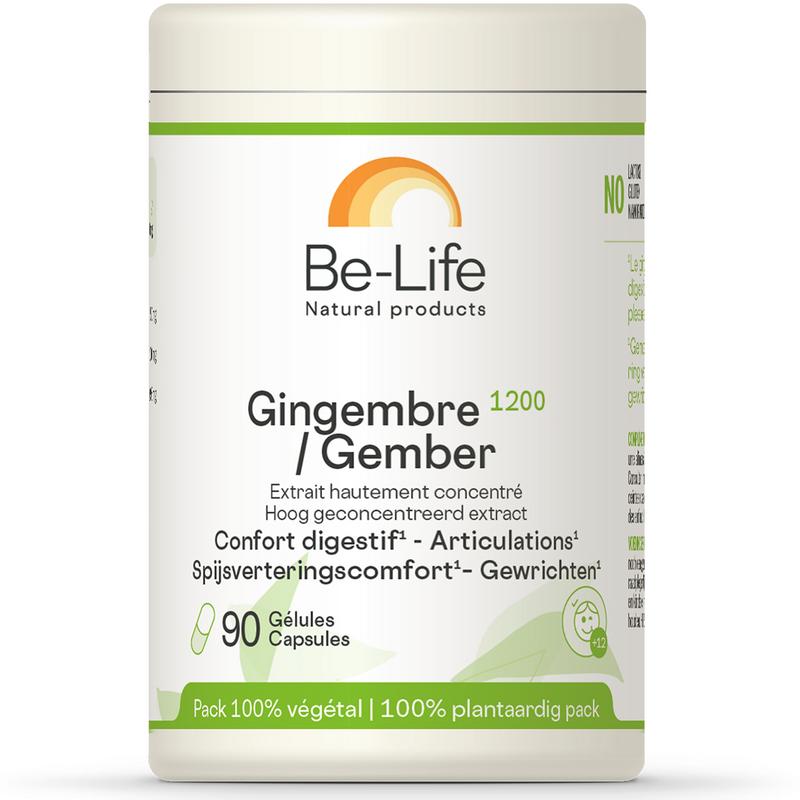 Be-Life Gember 1200 bio vegetarian capsules in a container, herbal supplement for wellness and natural health.