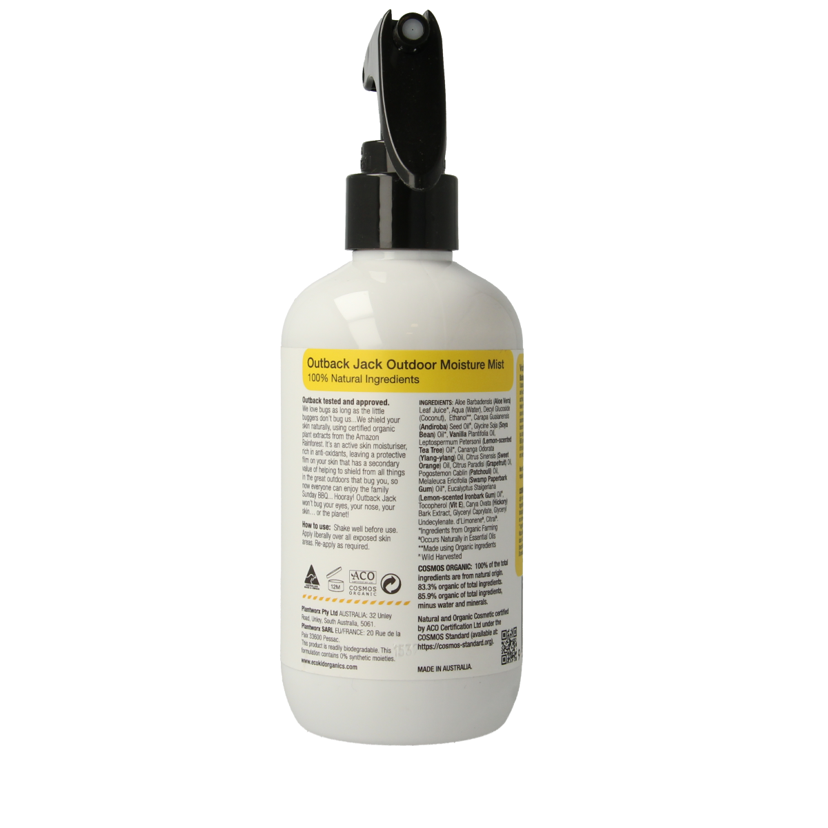 Ecokid Outback Jack outdoor steak and bite treatment in a 225ml bottle, designed for outdoor pest control and animal protection.