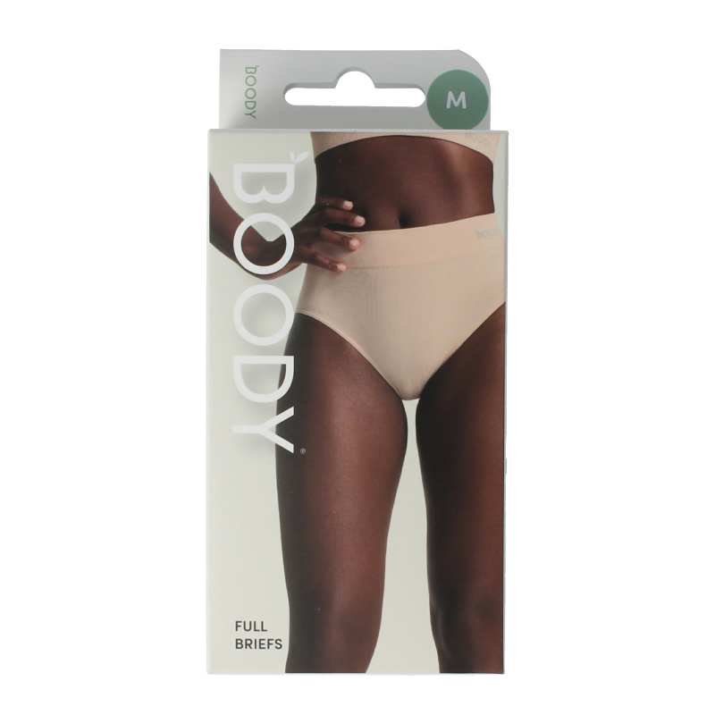 Boody full brief taille slip in blush color, women's underwear, size M, soft and breathable cotton fabric, front view.