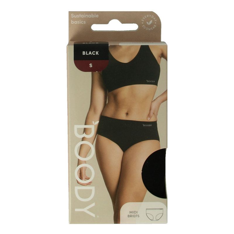 Black Boody midi hip slip in size S, made of comfortable eco-friendly fabric, shown laid flat for product display.