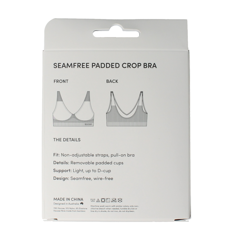 Boody padded shaper crop bra in blush color, size L, comfortable underwear with supportive padding, designed for a smooth silhouette.