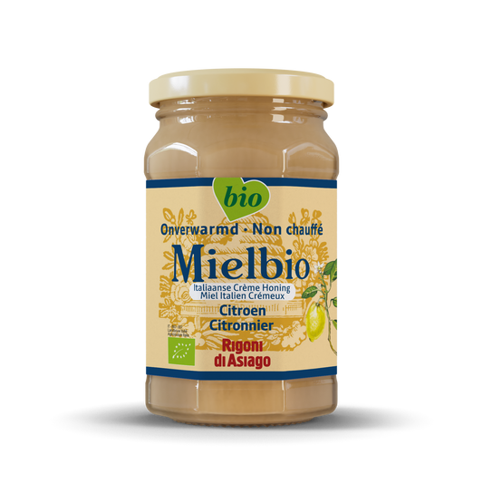Mielbio Citroen organic honey creme in 300g jar, smooth golden honey with citrus infusions, natural sweetener and flavor enhancer.