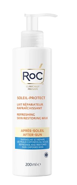 ROC Soleil aftersun milk bottle, refreshing and restoring sun protection lotion, 200ml, for soothing sun-exposed skin