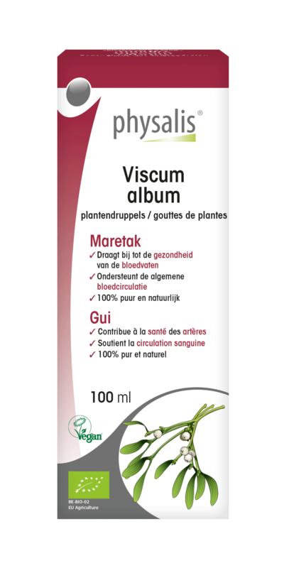 Physalis Viscum album bio herbal preparation in a 100ml bottle, part of Physalis Kruidenpreparaten line, with label and cap visible.