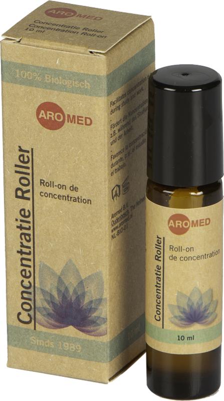 Aromed Lotus concentratie roller with 10ml of bio essential oil, featuring a clear roller applicator and lotus flower packaging.