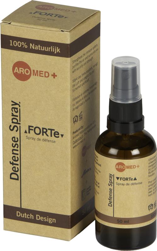 Aromed FORTe defense spray 50ml in a sleek bottle, designed for body care and immune support, displayed on a neutral background.