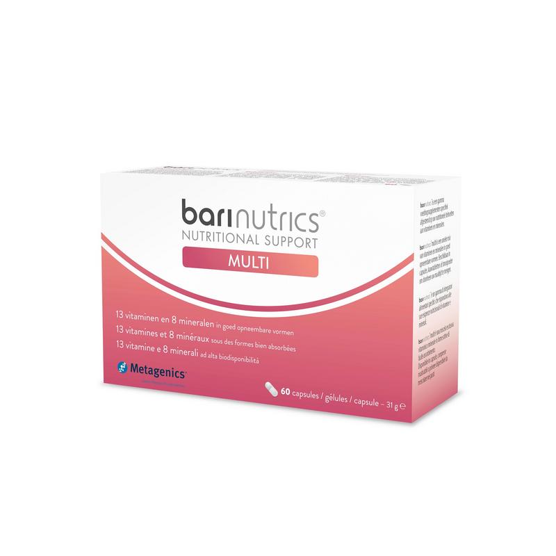 Barinutrics Multi 60-capsule bottle of multivitamin supplement with colorful capsules on label