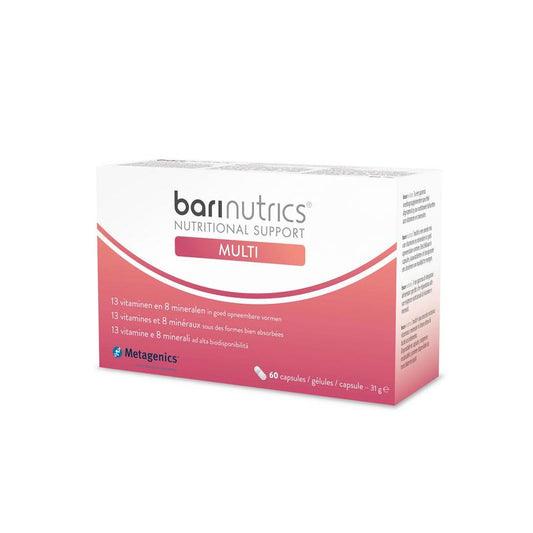 Barinutrics Multi 60-capsule bottle of multivitamin supplement with colorful capsules on label